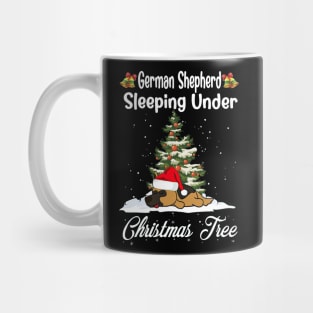 German Shepherd Sleeping Under Christmas Tree Funny Xmas Mug